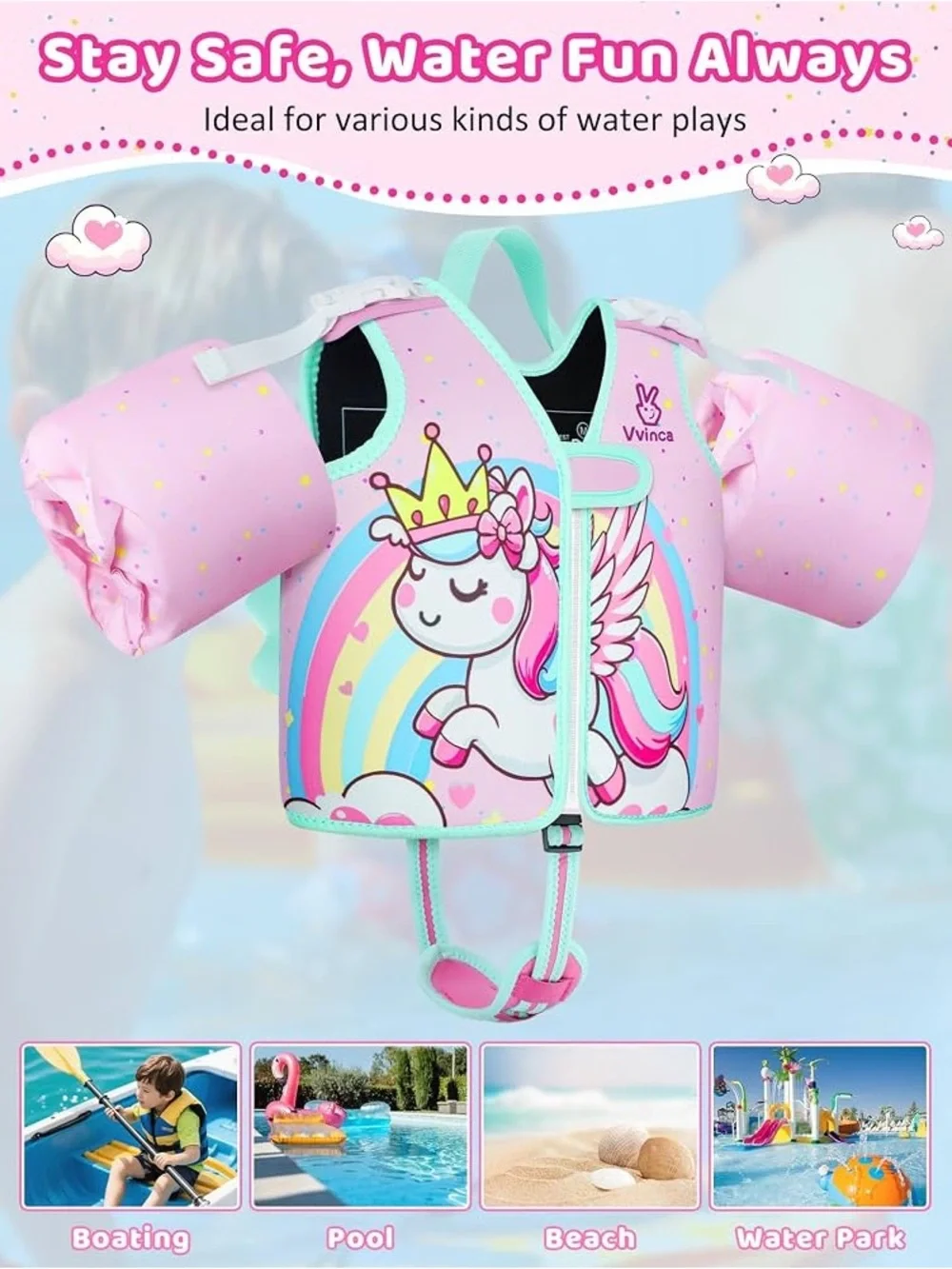 Toddler Swim Vest Floaties Puddle Jumper 2-5 years Size M 33-50lbs Girls Unicorn